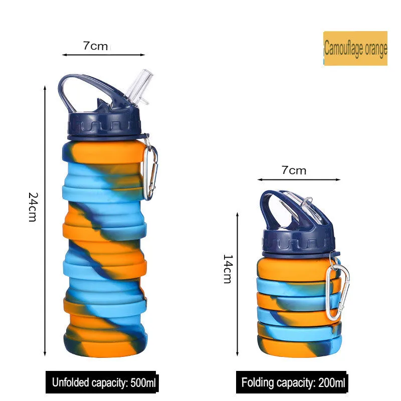 New silicone folding telescopic sports water bottle outdoor travel folding camouflage water cup
