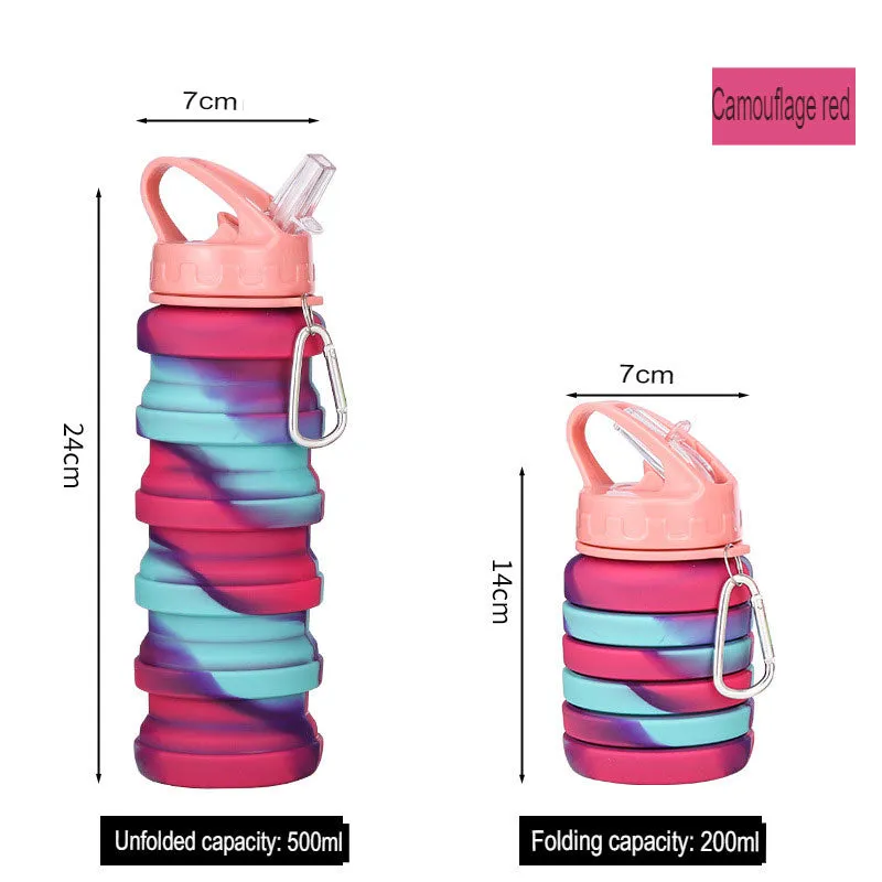 New silicone folding telescopic sports water bottle outdoor travel folding camouflage water cup