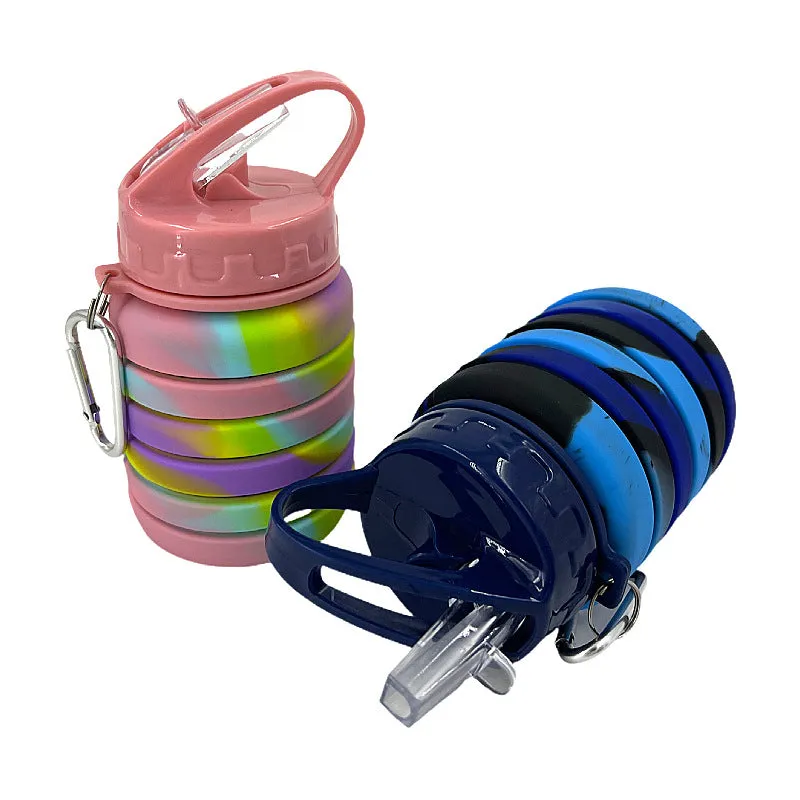 New silicone folding telescopic sports water bottle outdoor travel folding camouflage water cup