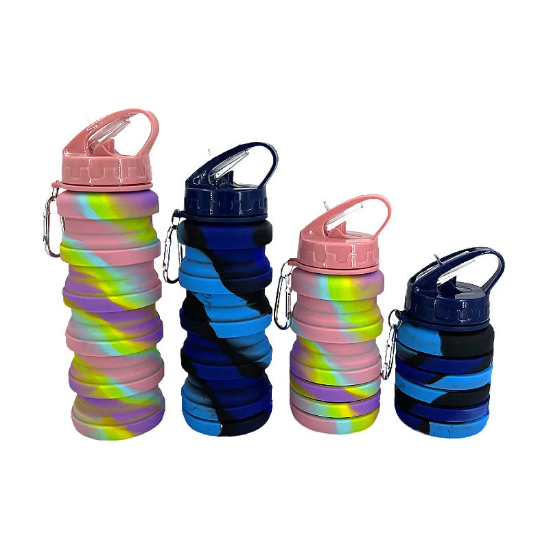 New silicone folding telescopic sports water bottle outdoor travel folding camouflage water cup