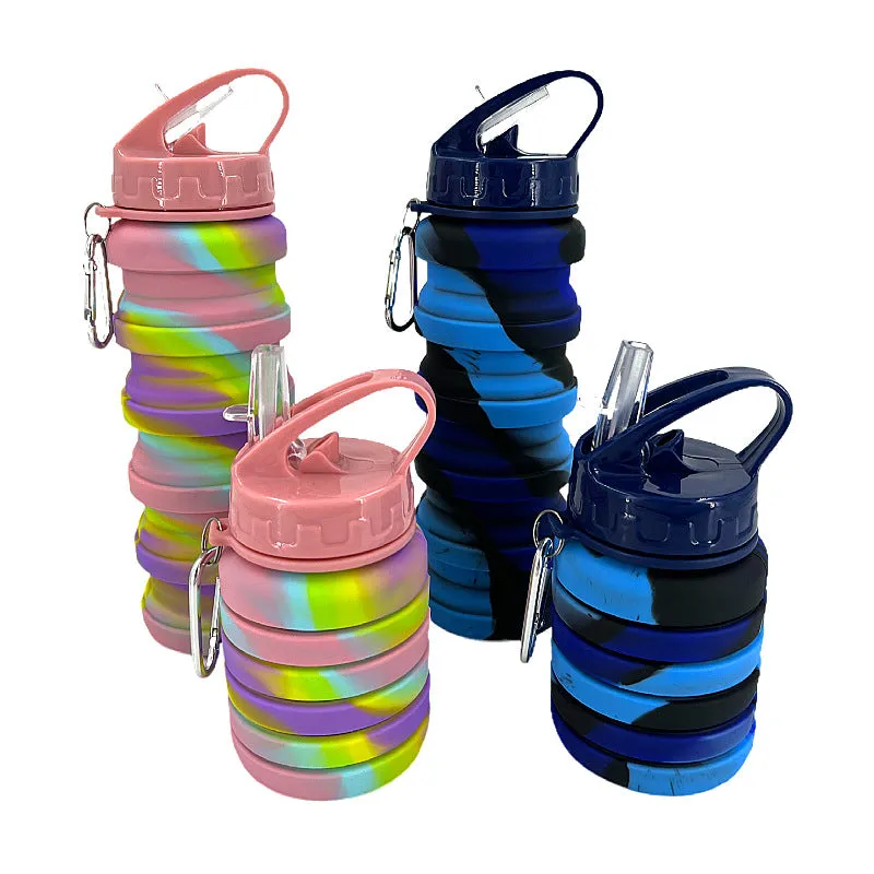 New silicone folding telescopic sports water bottle outdoor travel folding camouflage water cup