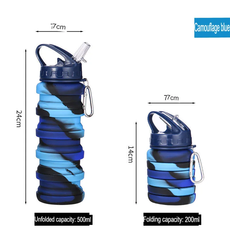 New silicone folding telescopic sports water bottle outdoor travel folding camouflage water cup